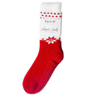 Red and white wintry print slipper sock