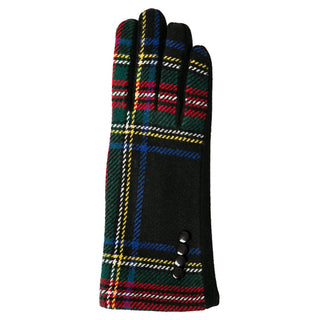 Black tartan plaid texting gloves with four black button