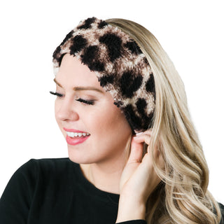camel leopard sherpa headband model